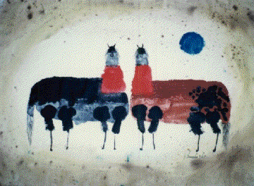 Jim Tanaka Watercolor TWO HORSES FACING